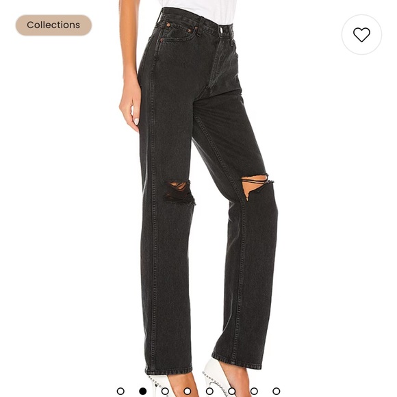 RE/DONE ORIGINALS HIGH RISE LOOSE IN WASHED BLACK WITH RIPS - Picture 1 of 7